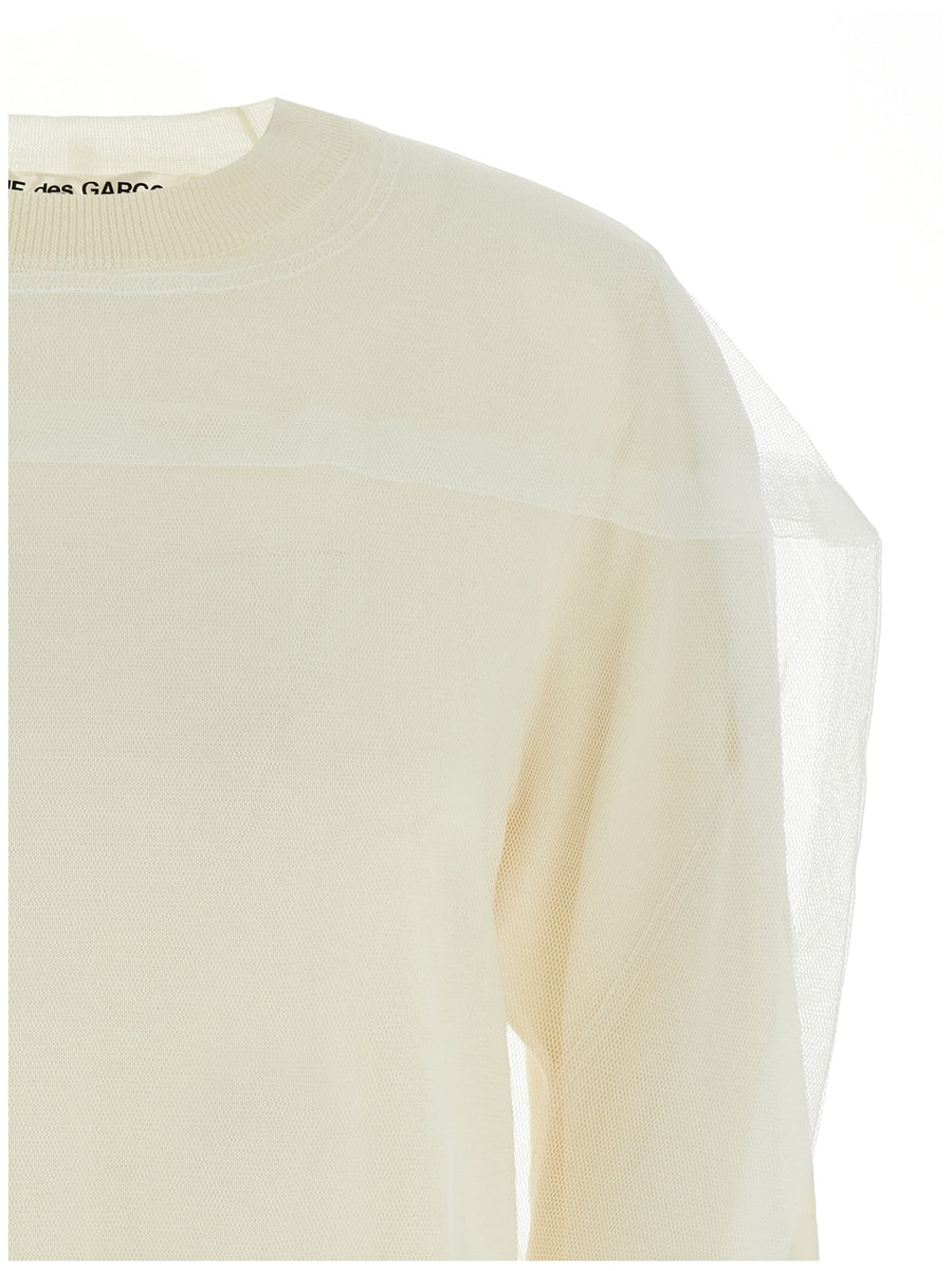 Comme Des Garcons Tulle Sweater For Women Refined Wool Knit With Multilayer Tulle Detail