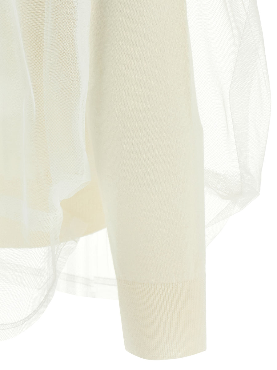 Comme Des Garcons Tulle Sweater For Women Refined Wool Knit With Multilayer Tulle Detail