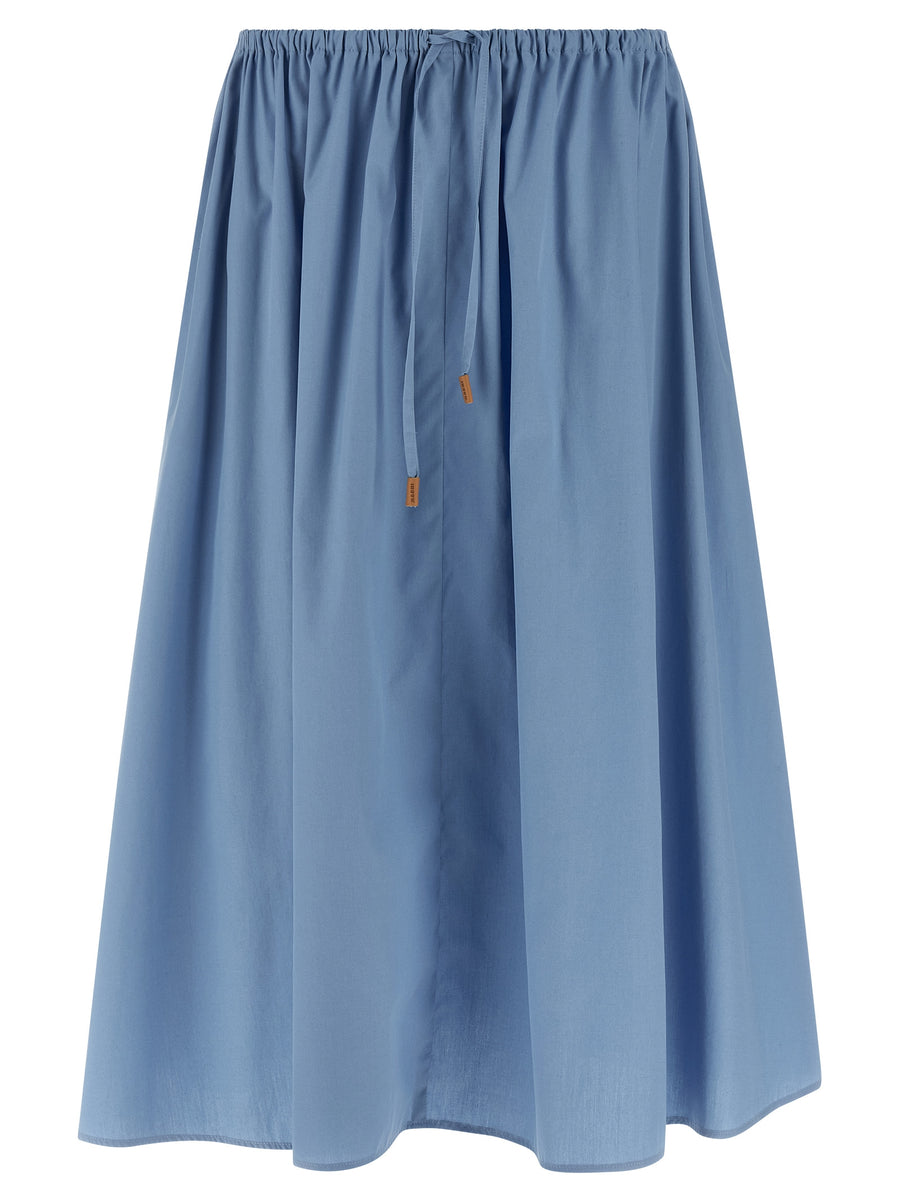 Marni Poplin Skirt Pure Cotton Poplin Light Blue Midi With Drawstring Waist Leather Logo Details For Women