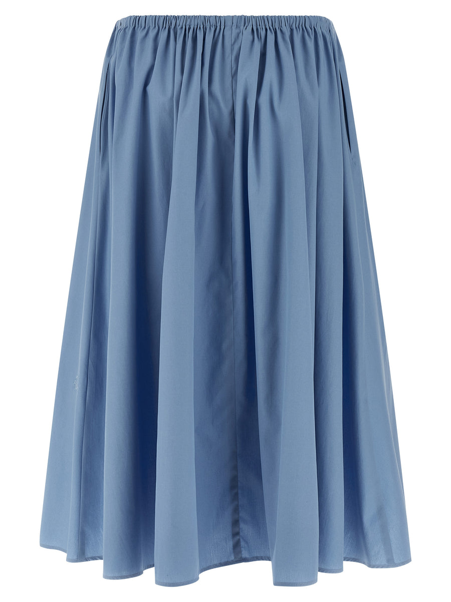 Marni Poplin Skirt Pure Cotton Poplin Light Blue Midi With Drawstring Waist Leather Logo Details For Women