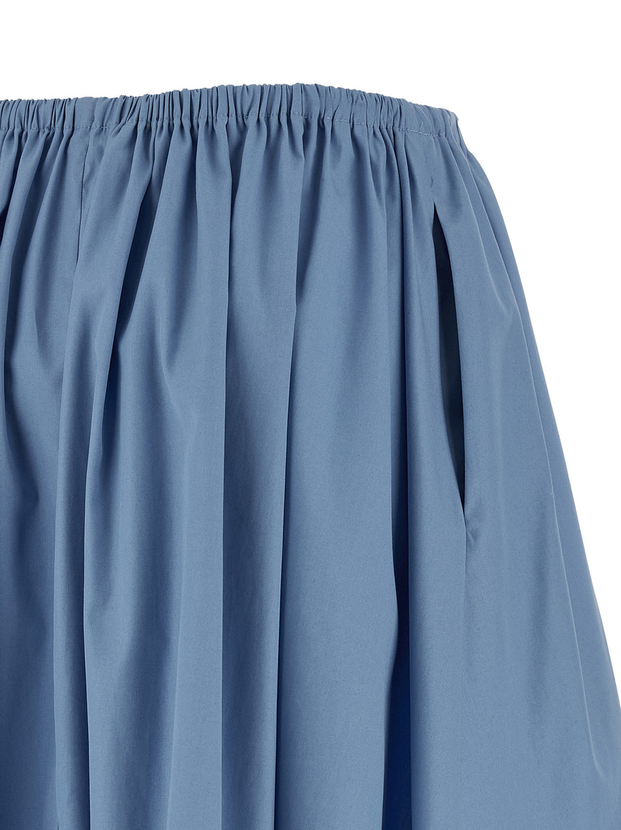 Marni Poplin Skirt Pure Cotton Poplin Light Blue Midi With Drawstring Waist Leather Logo Details For Women