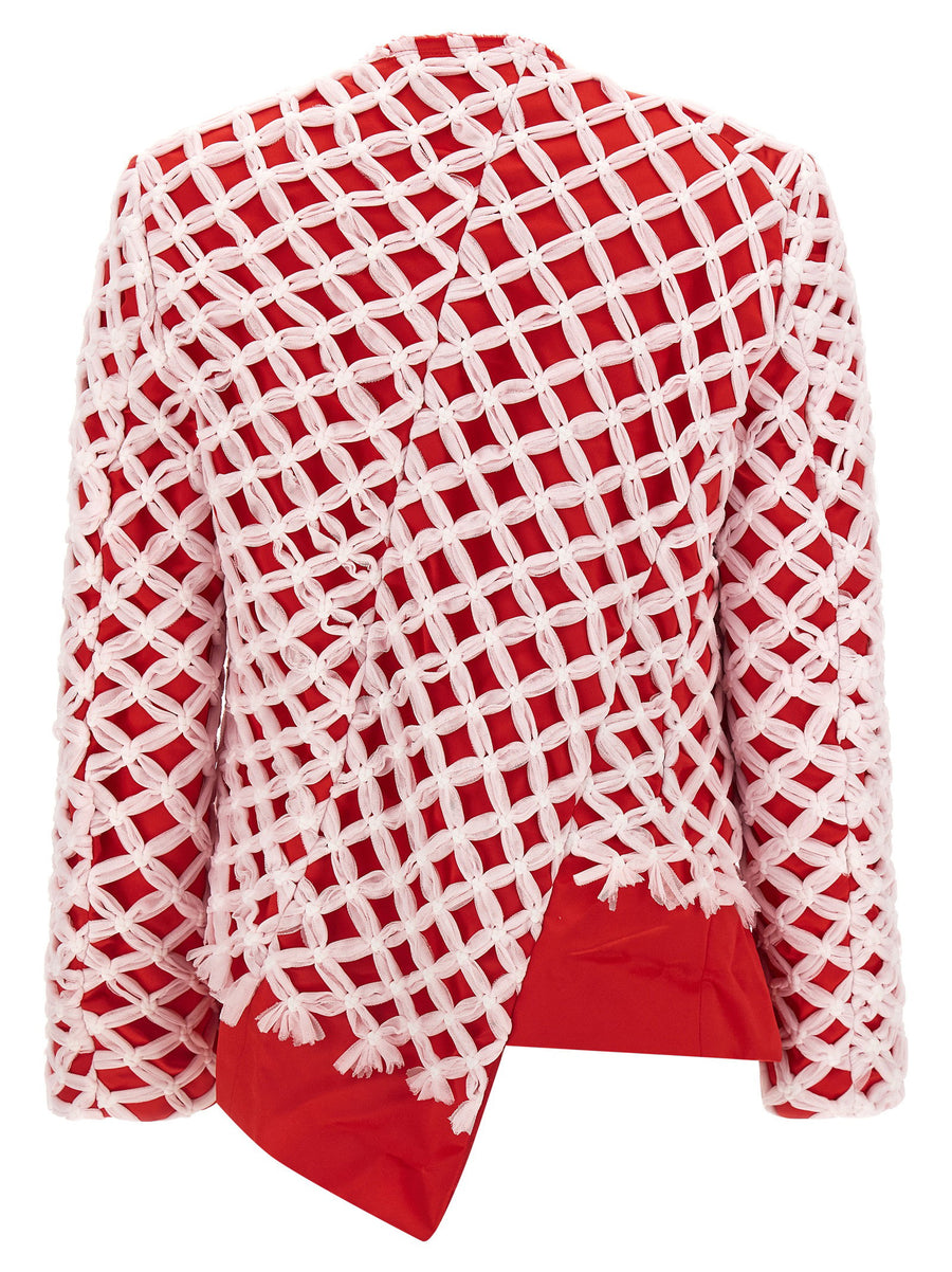 Comme Des Garcons Tulle Weave Blazer For Women Luxurious Satin Finish And Asymmetric Hem