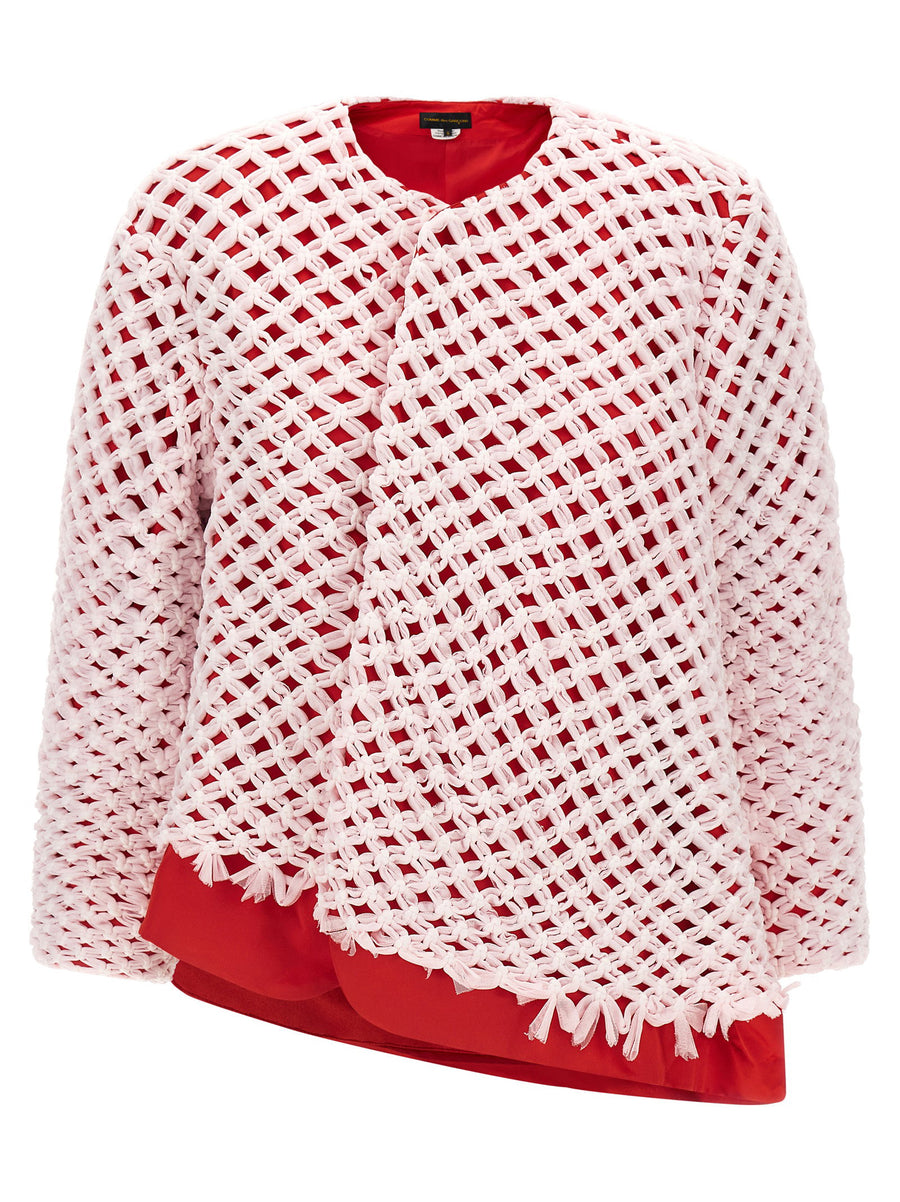 Comme Des Garcons Tulle Weave Blazer With Satin Shine Oversized Fit Womens Jacket