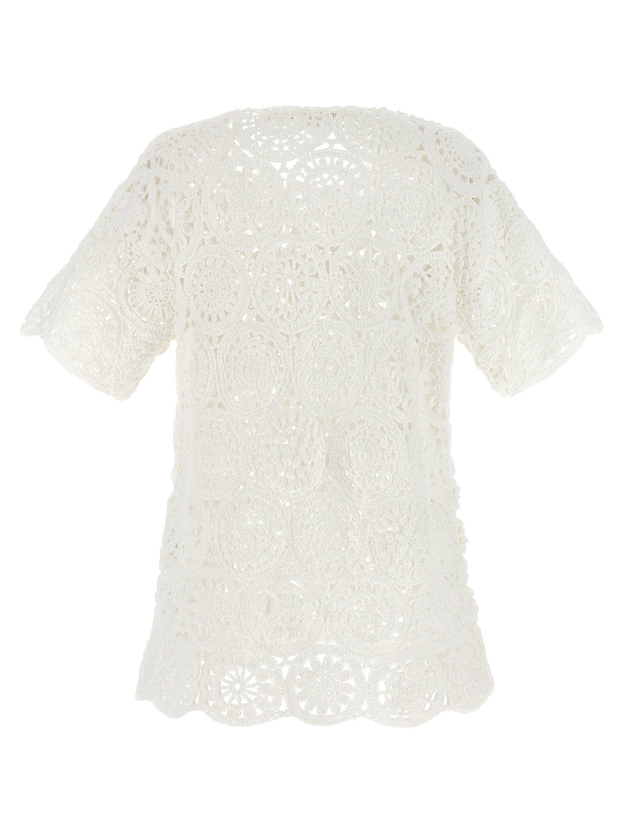 Comme Des Garcons Premium Macrame T Shirt Women 100 Percent Cotton Crewneck With Asymmetric Hem