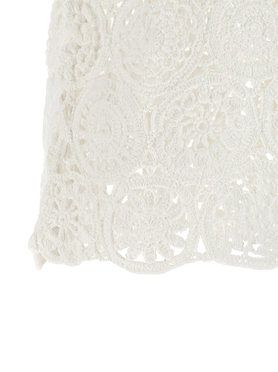 Comme Des Garcons Premium Macrame T Shirt Women 100 Percent Cotton Crewneck With Asymmetric Hem