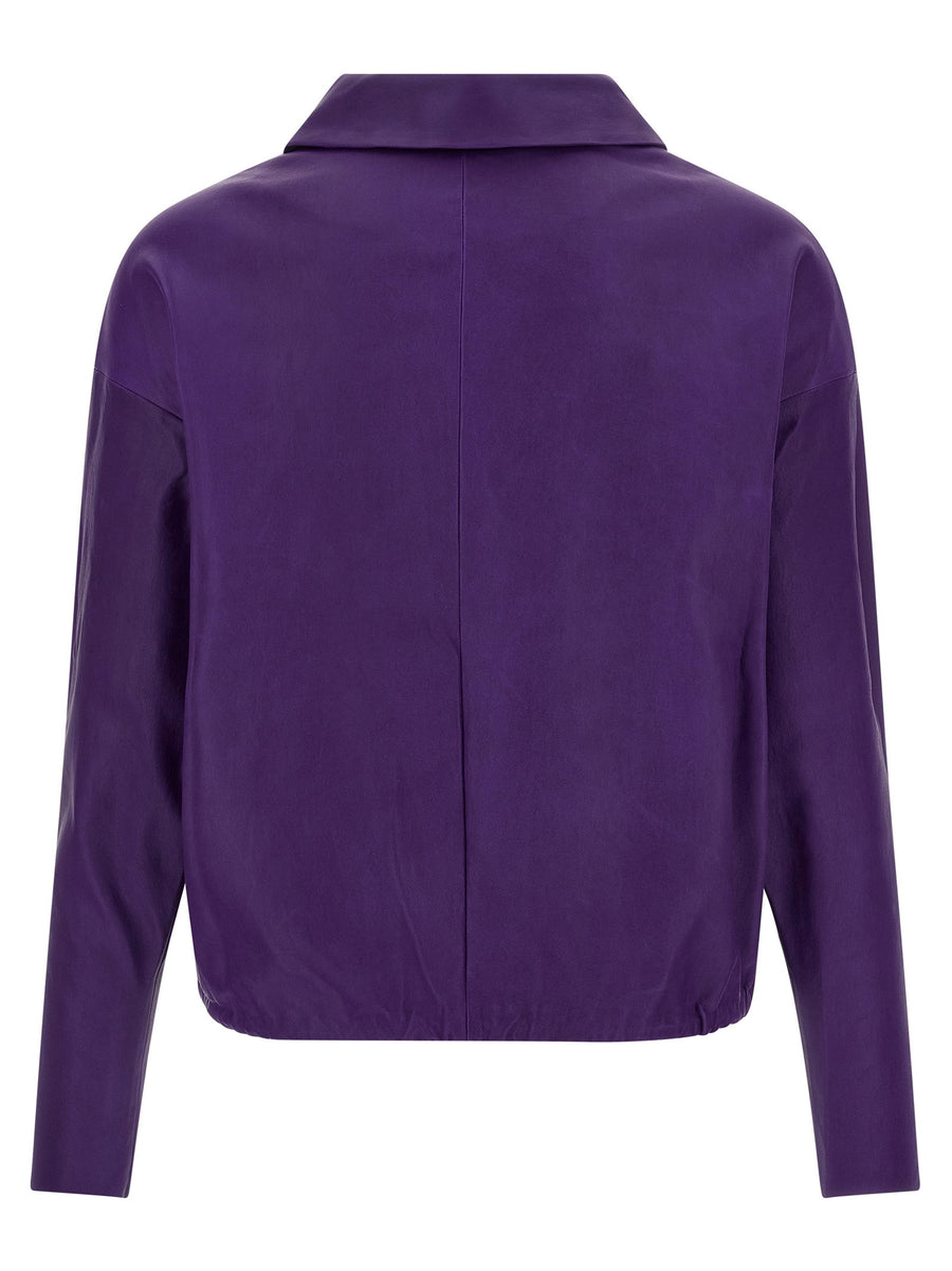 Stouls Graziela Leather Blouse For Women Purple Plonge Lamb Leather Architectural Detail Bold Statement