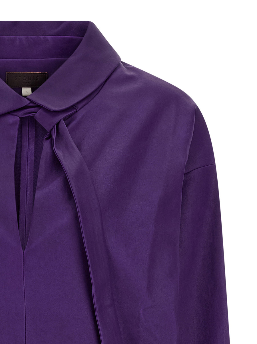 Stouls Graziela Leather Blouse For Women Purple Plonge Lamb Leather Architectural Detail Bold Statement