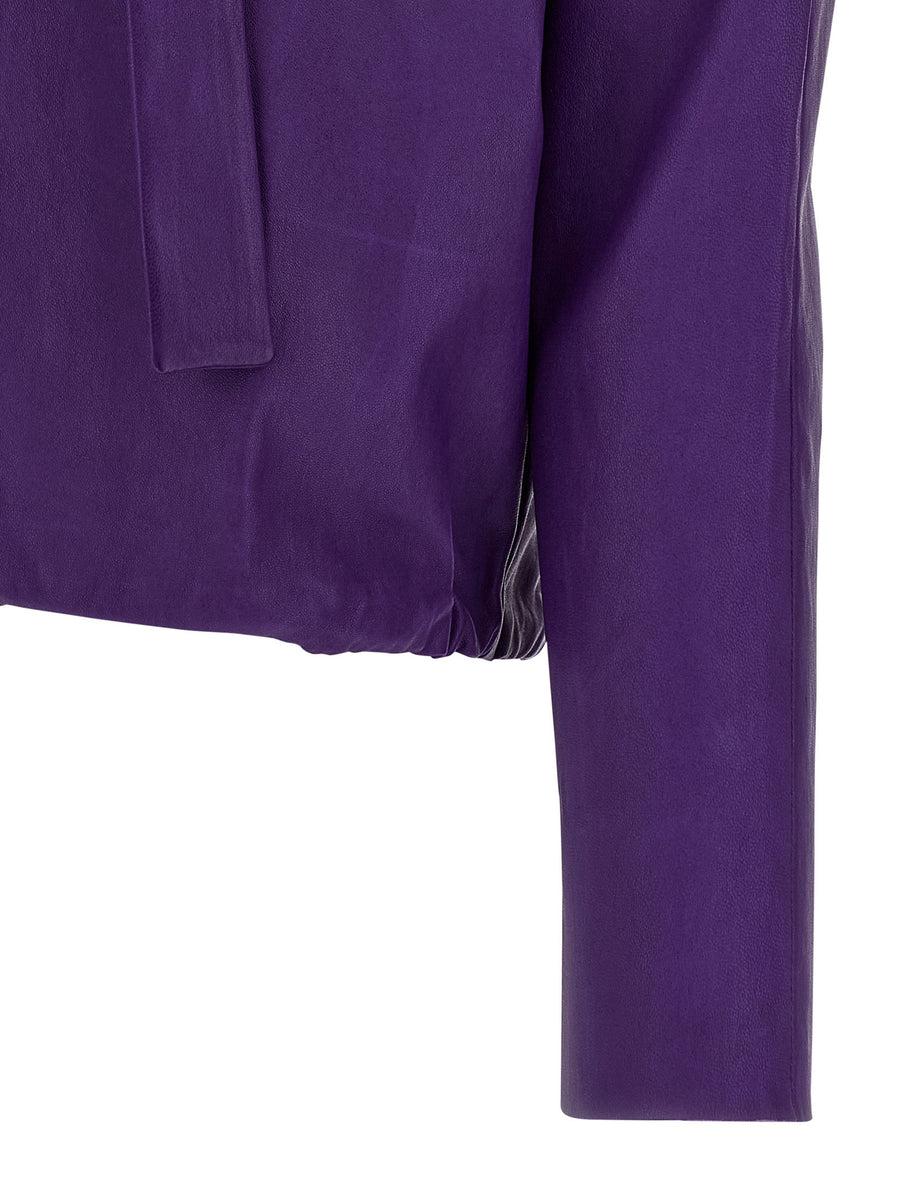 Stouls Graziela Leather Blouse For Women Purple Plonge Lamb Leather Architectural Detail Bold Statement