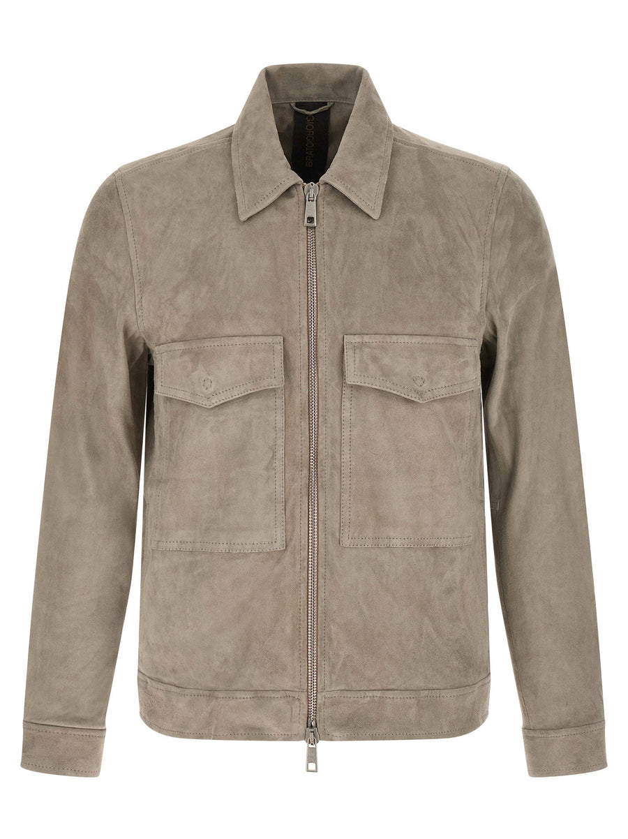 Giorgio Brato Luxury Suede Jacket For Men With Stretch Velour Front Zip Gray Timeless Premium Outerwear