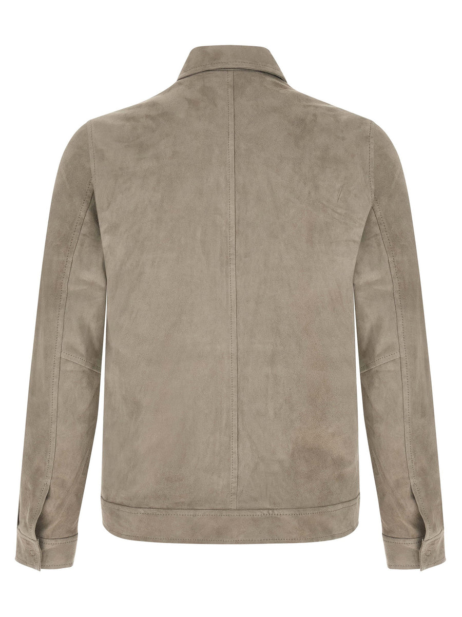 Giorgio Brato Luxury Suede Jacket For Men With Stretch Velour Front Zip Gray Timeless Premium Outerwear