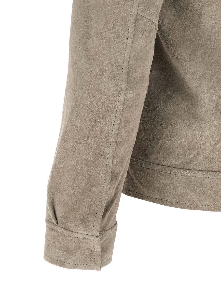 Giorgio Brato Luxury Suede Jacket For Men With Stretch Velour Front Zip Gray Timeless Premium Outerwear