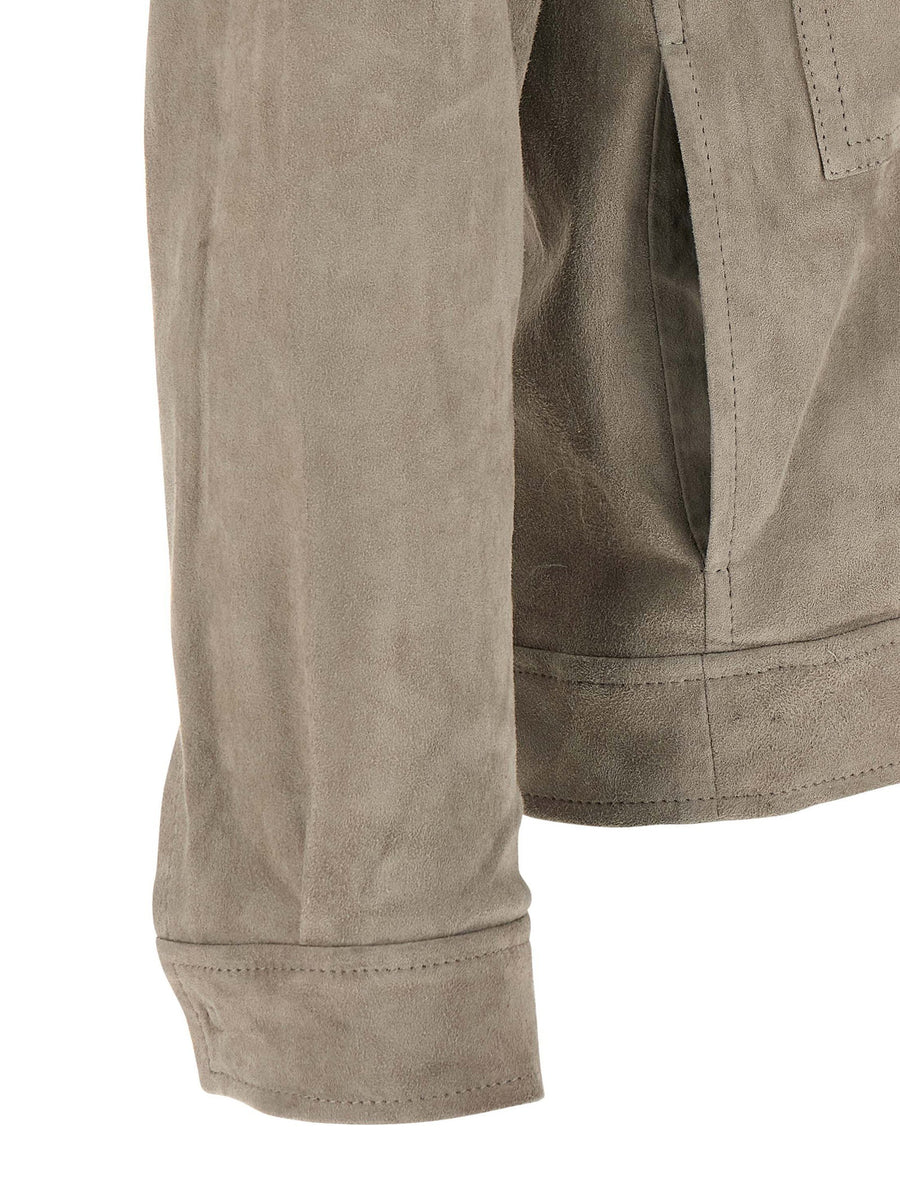 Giorgio Brato Luxury Suede Jacket For Men With Stretch Velour Front Zip Gray Timeless Premium Outerwear