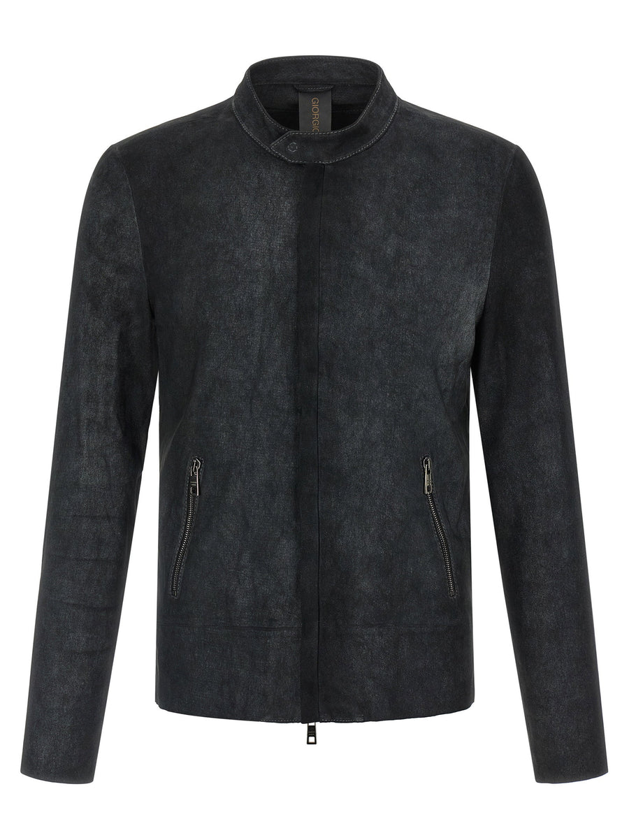 Giorgio Brato Stretch Biker Jacket For Women Unlined Waxed Lambskin High Neck Urban Edge