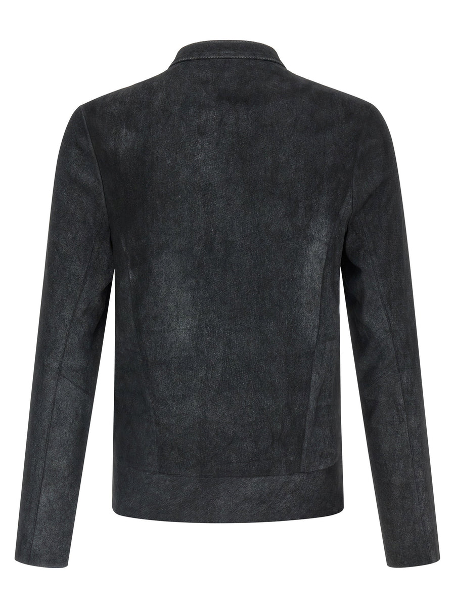 Giorgio Brato Stretch Biker Jacket For Women Unlined Waxed Lambskin High Neck Urban Edge