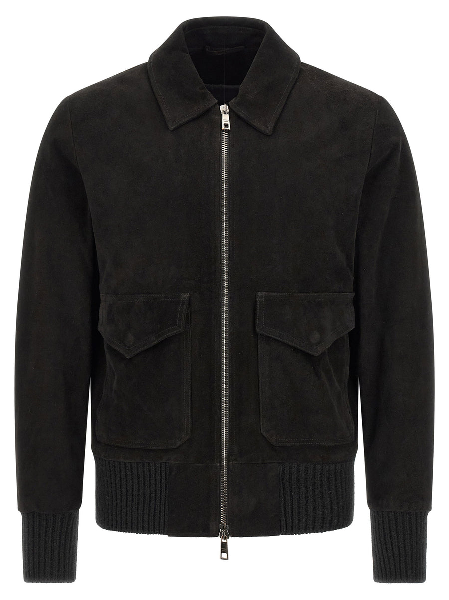 Giorgio Brato Aviator Lamb Leather Jacket Black Regular Fit