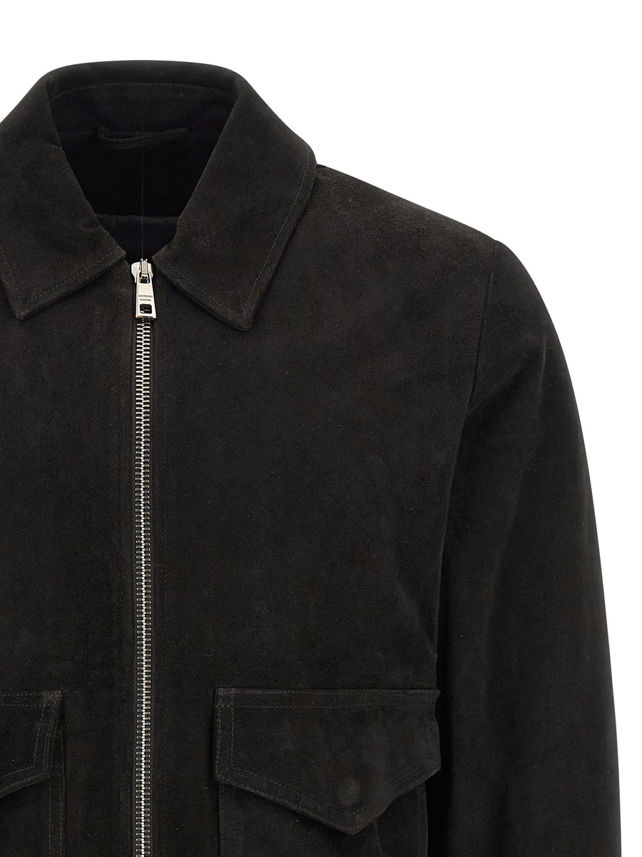 Giorgio Brato Aviator Lamb Leather Jacket Black Regular Fit