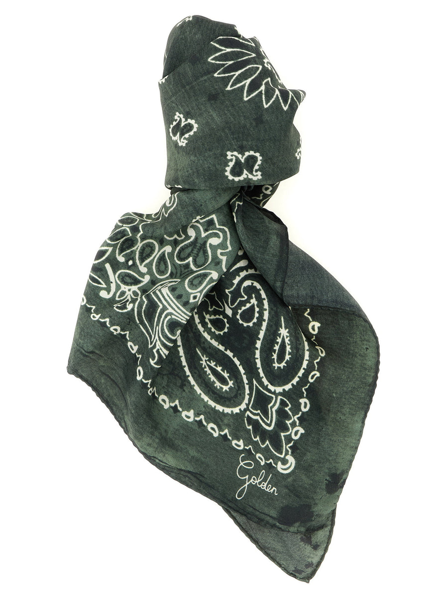 Golden Goose Green Paisley Silk Scarf Italian Made 70x70 One Size