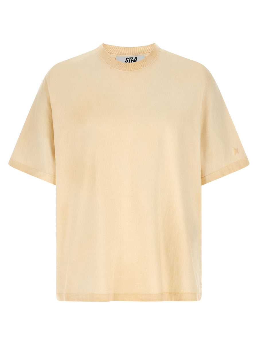 Golden Goose Logo T Shirt For Men Premium 100 Cotton Beige With Bold Back Print Detail