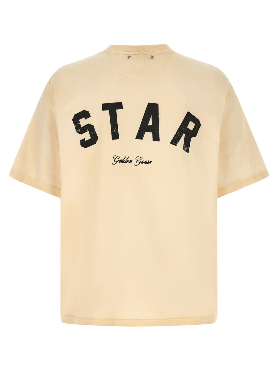 Golden Goose Logo T Shirt For Men Premium 100 Cotton Beige With Bold Back Print Detail