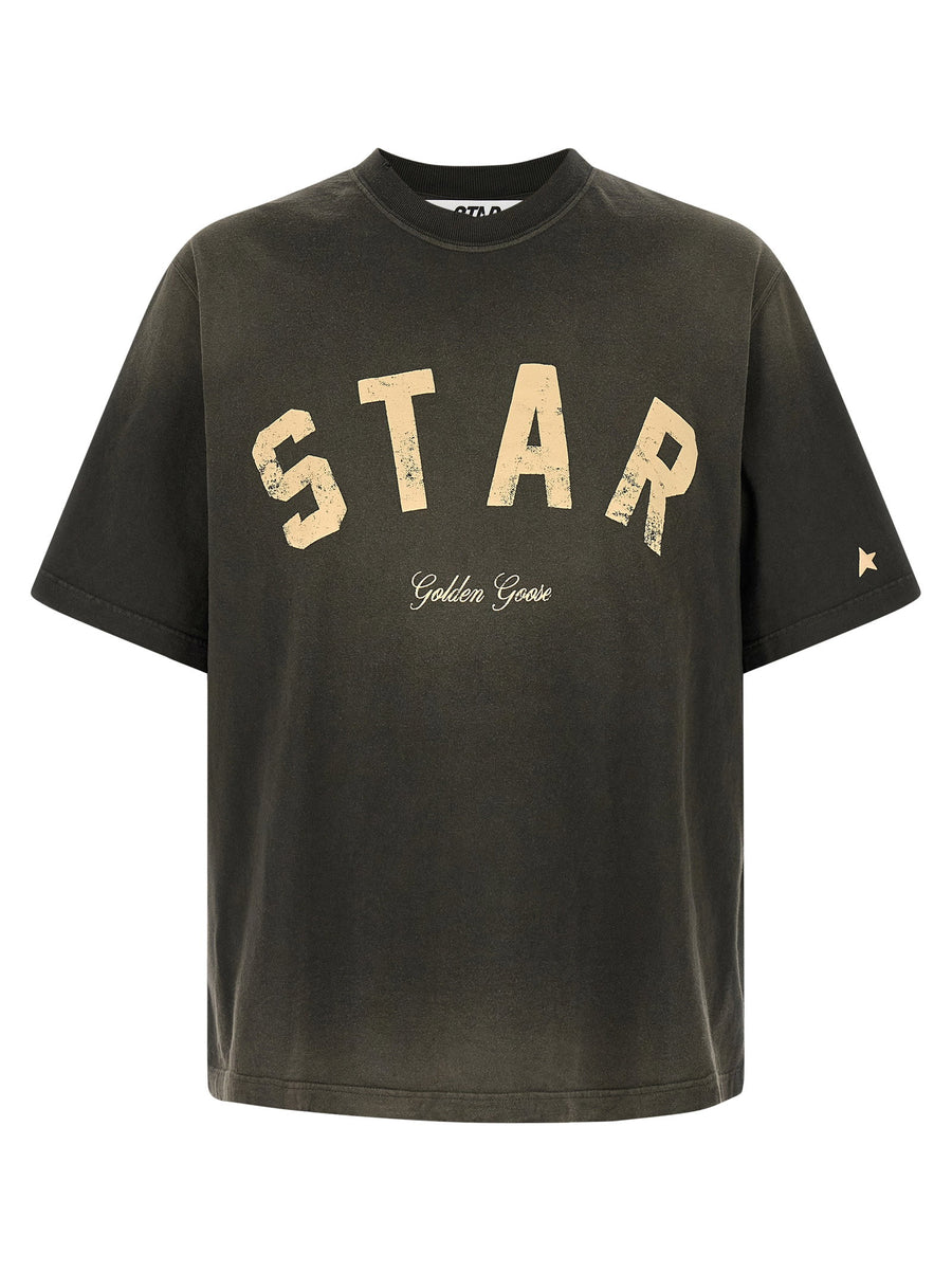 Golden Goose Sunfaded Gray Logo T Shirt 100 Percent Cotton Crew Neck