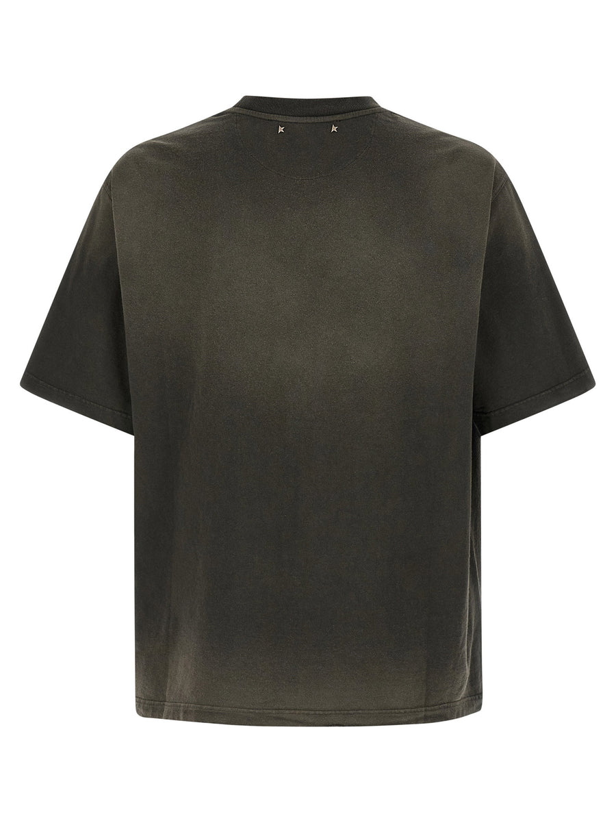 Golden Goose Sunfaded Gray Logo T Shirt 100 Percent Cotton Crew Neck