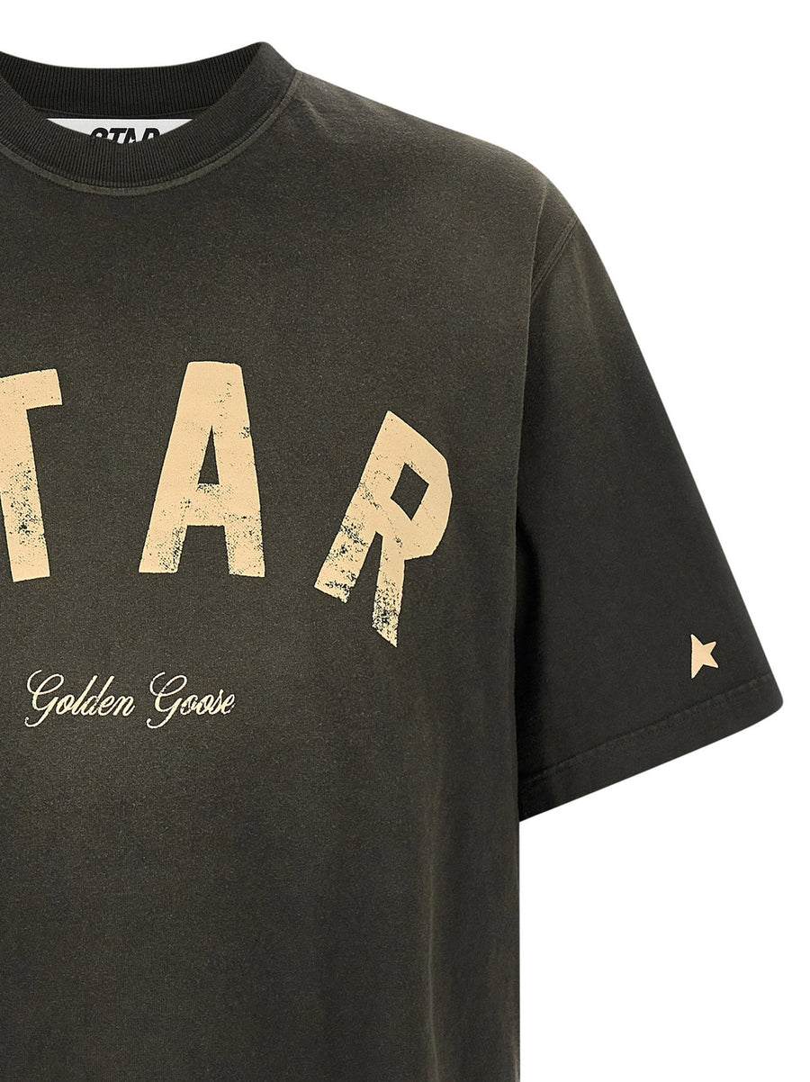 Golden Goose Sunfaded Gray Logo T Shirt 100 Percent Cotton Crew Neck