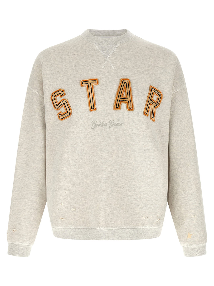 Golden Goose Patch Sweatshirt for Men in Gray Premium 100% Cotton with Embroidered Patches and Front Logo