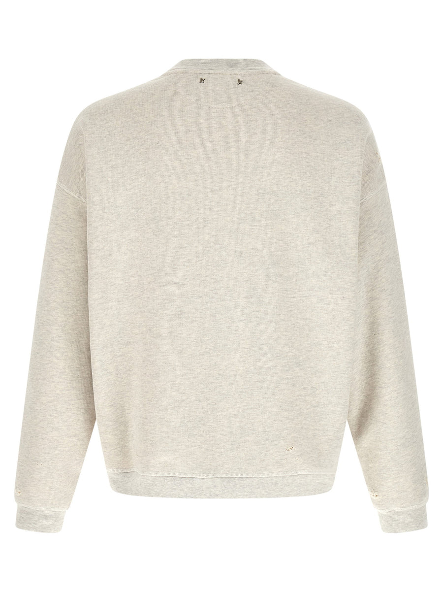 Golden Goose Patch Sweatshirt for Men in Gray Premium 100% Cotton with Embroidered Patches and Front Logo