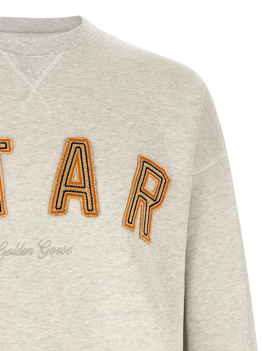 Golden Goose Patch Sweatshirt for Men in Gray Premium 100% Cotton with Embroidered Patches and Front Logo