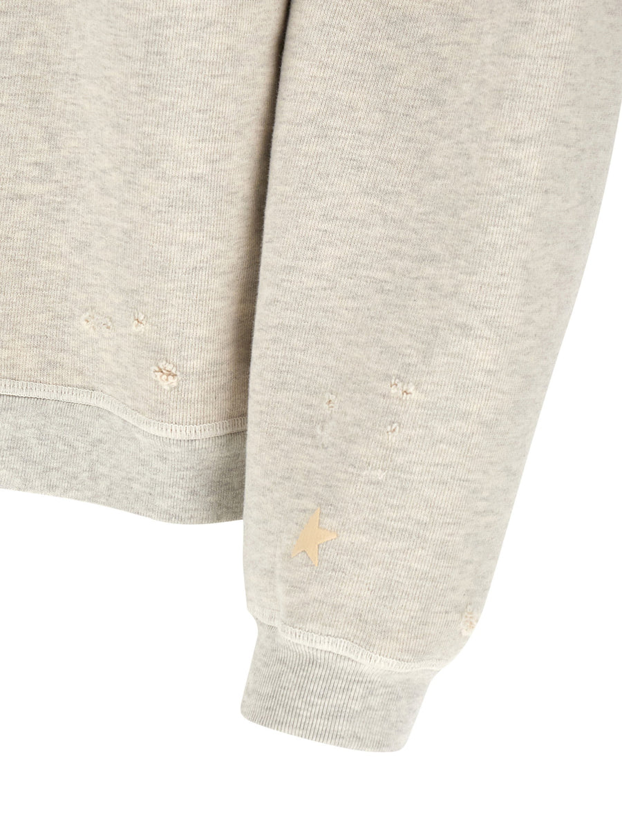 Golden Goose Patch Sweatshirt for Men in Gray Premium 100% Cotton with Embroidered Patches and Front Logo