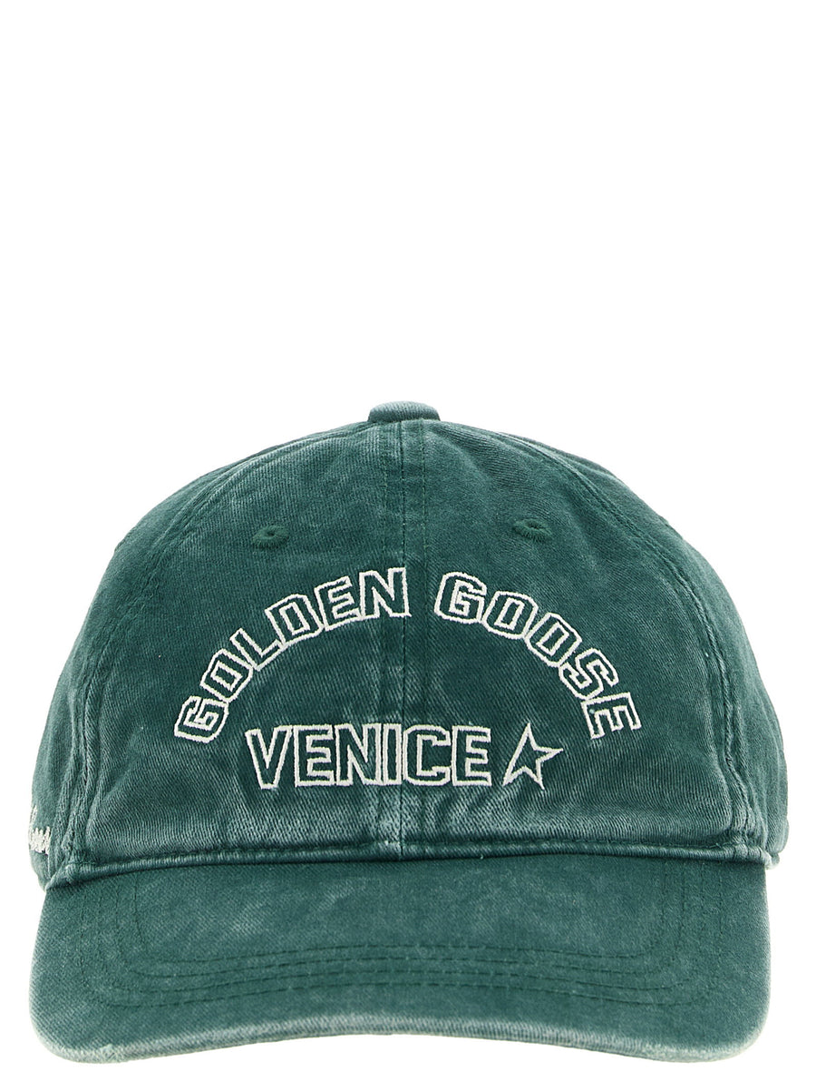Golden Goose Journey Cap Dark Olive Washed Cotton Six Panel Embroidered Logo