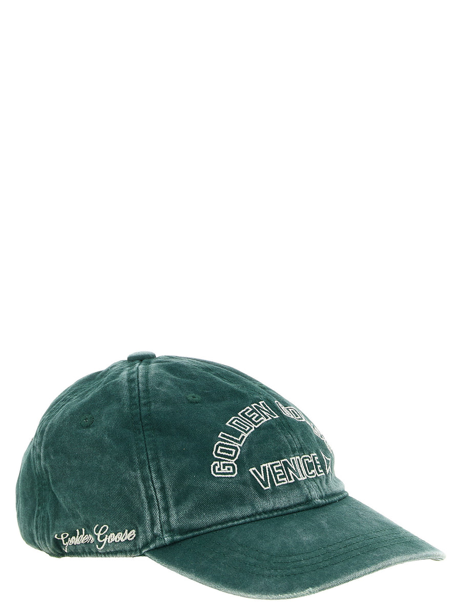 Golden Goose Journey Cap Dark Olive Washed Cotton Six Panel Embroidered Logo