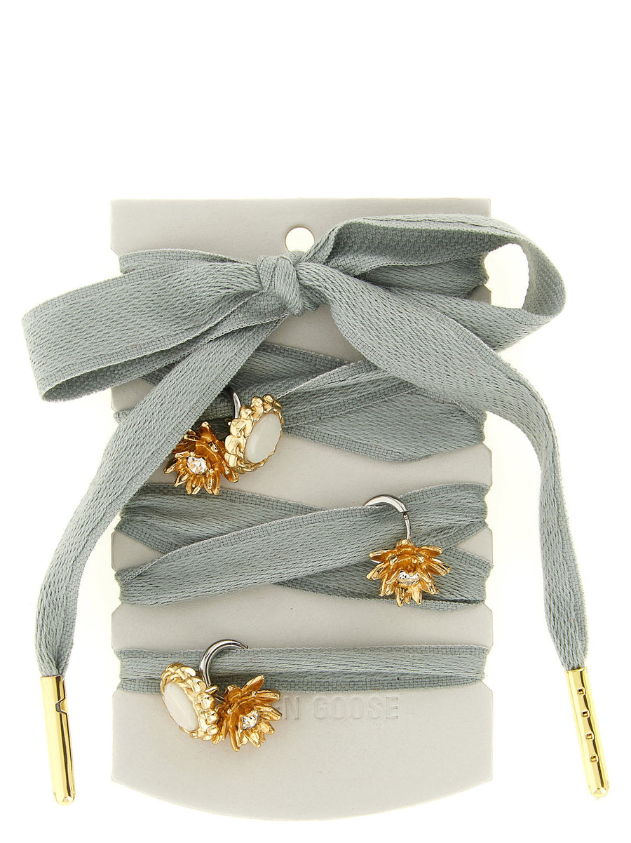 Golden Goose Vintage Shoelace Jewelry with Pearly Floral Charms and Rhinestones for Women