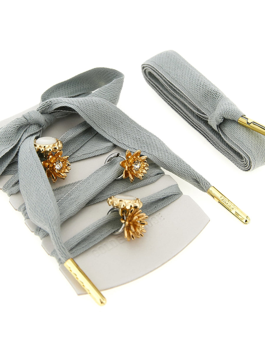 Golden Goose Vintage Shoelace Jewelry with Pearly Floral Charms and Rhinestones for Women
