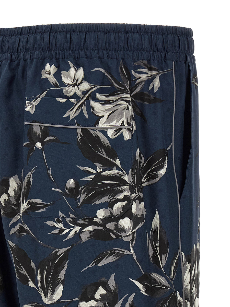 Dolce And Gabbana Vanity Silk Twill Pants Peonie Print With Blue Piping
