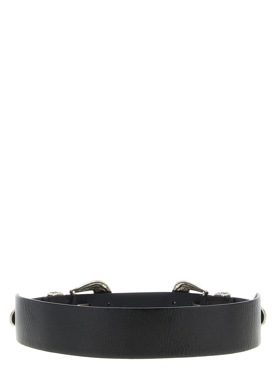 Golden Goose Double Buckle Belt Western Washed Leather For Women With Metal Inlays