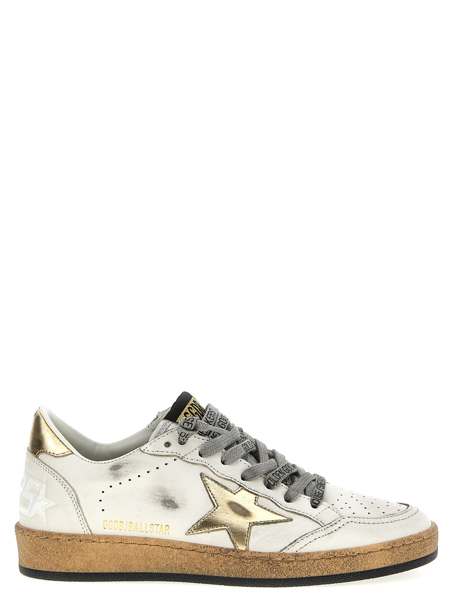 Golden Goose Ball Star Gold Sneakers For Women Luxury Leather With Used Effect Finish