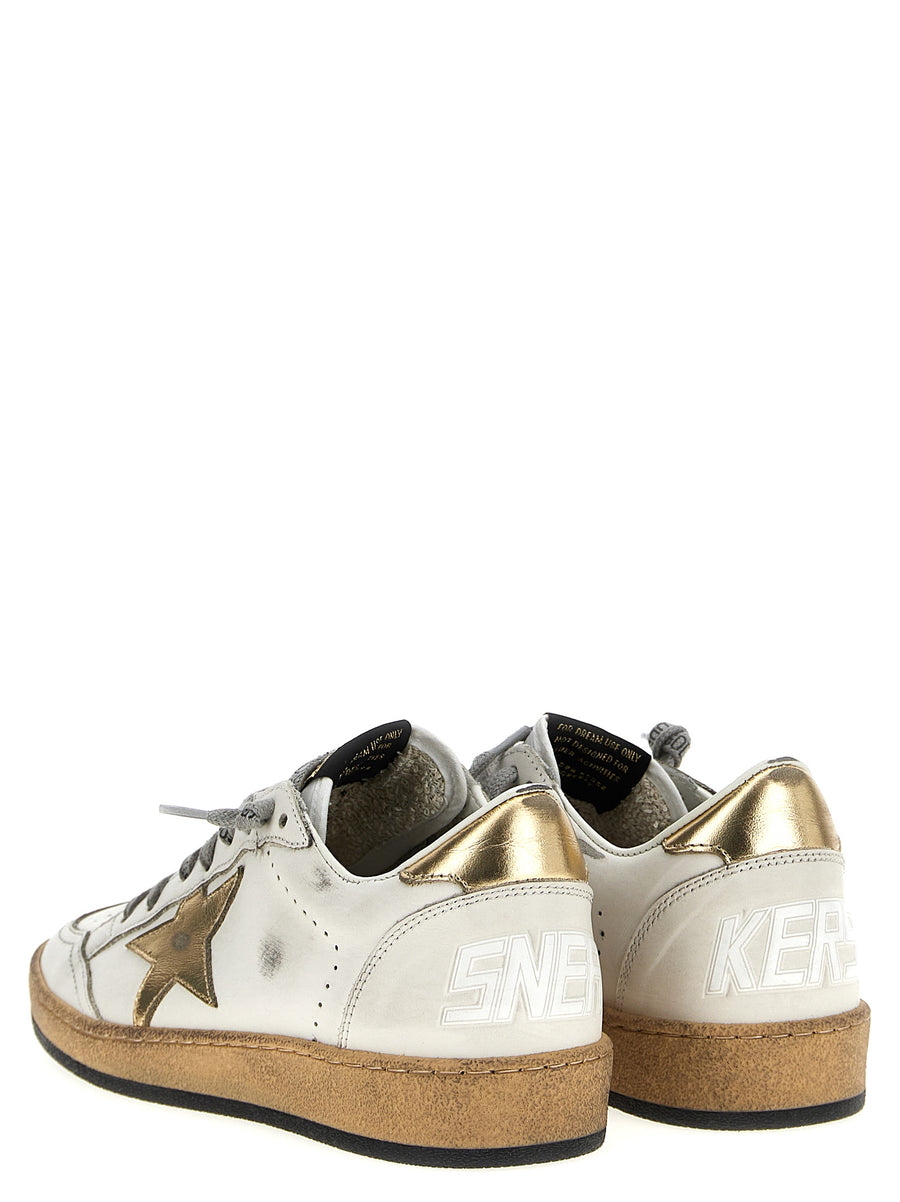 Golden Goose Ball Star Gold Sneakers For Women Luxury Leather With Used Effect Finish