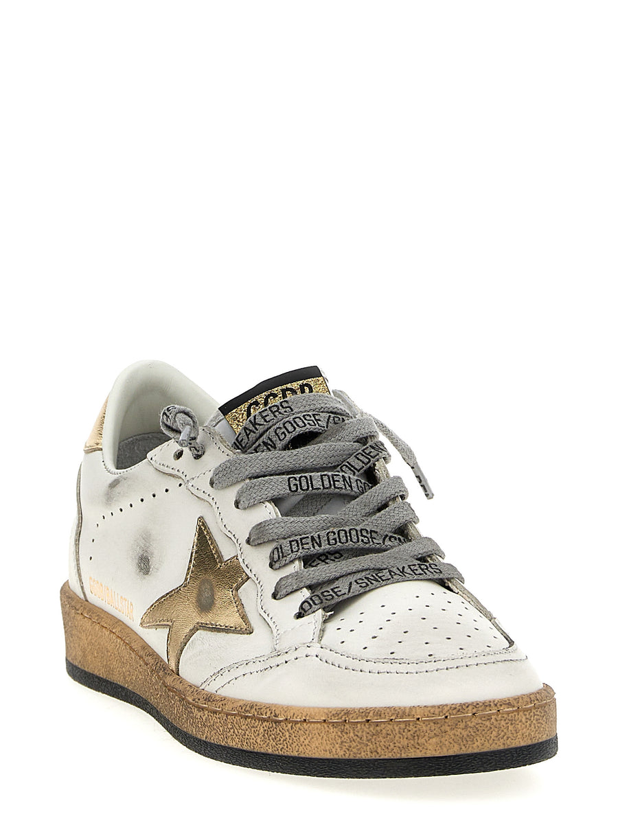 Golden Goose Ball Star Gold Sneakers For Women Luxury Leather With Used Effect Finish