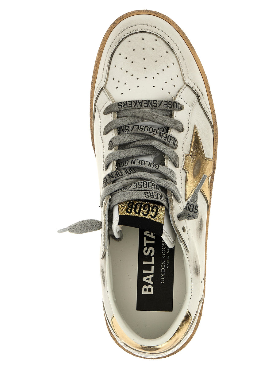 Golden Goose Ball Star Gold Sneakers For Women Luxury Leather With Used Effect Finish