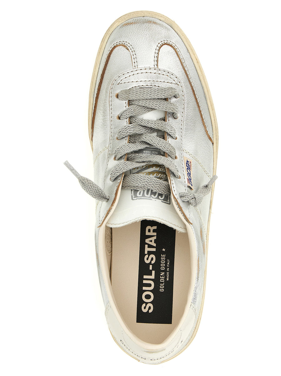 Golden Goose Soul Star Sneakers Silver Metallic Leather For Women Couture Statement High Shine