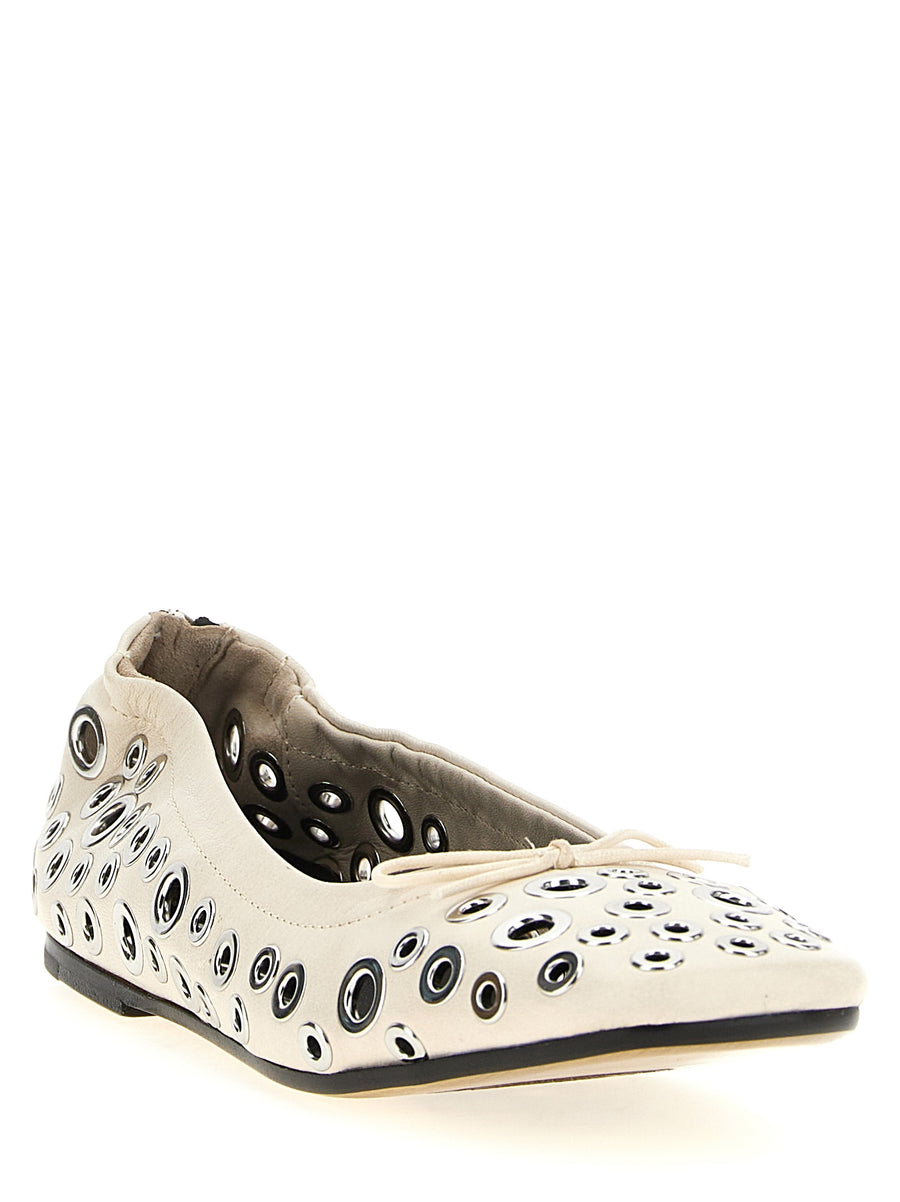Golden Goose Amy Nappa Ballet Flats White Vintage Studded Back Zip For Women Luxury