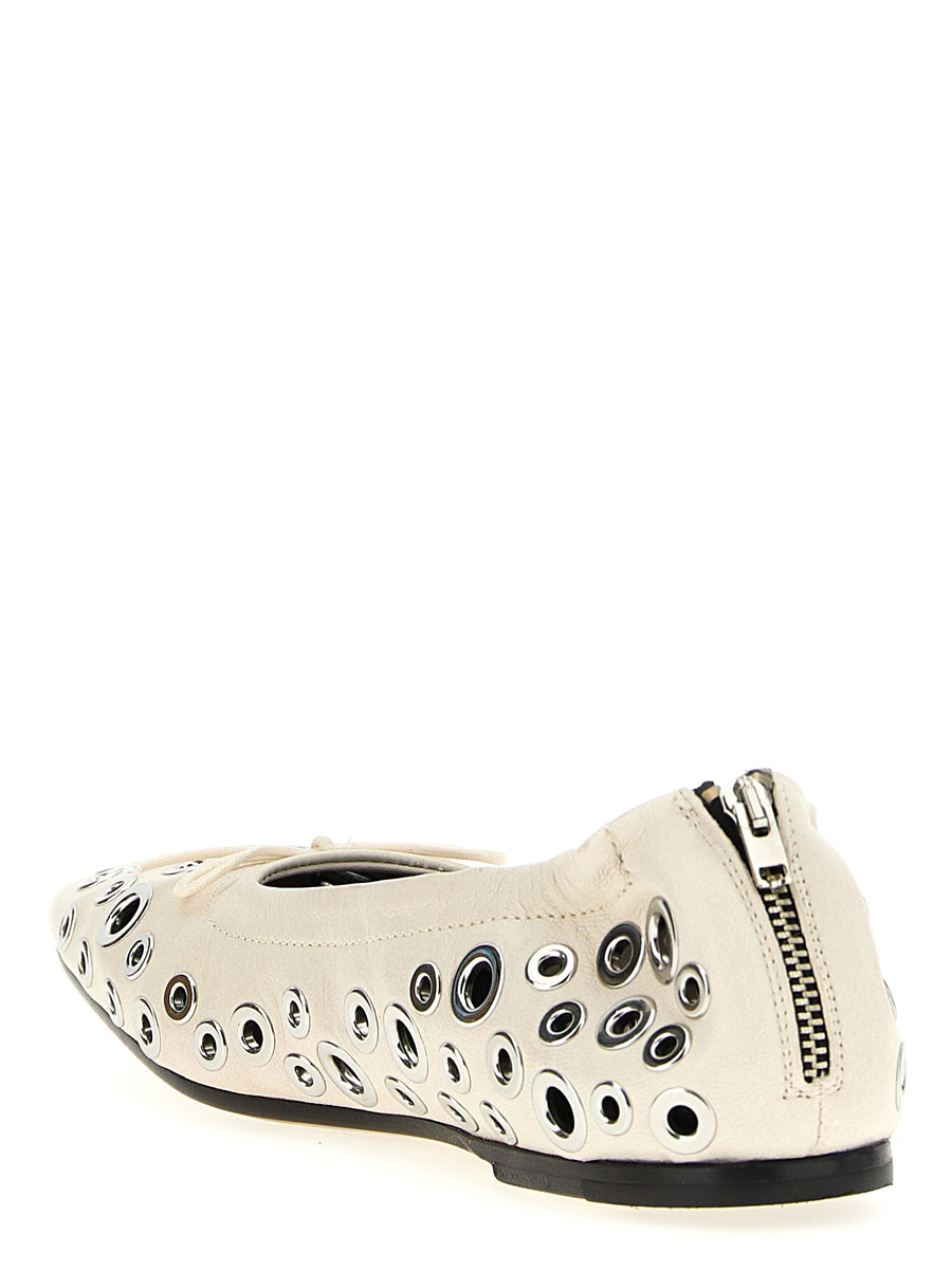 Golden Goose Amy Nappa Ballet Flats White Vintage Studded Back Zip For Women Luxury