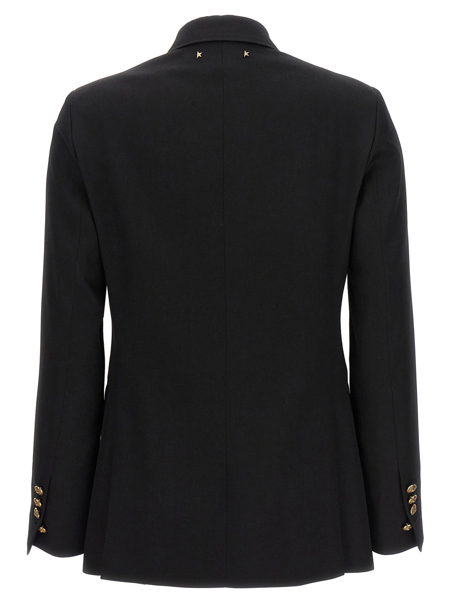 Golden Goose Diva Black Virgin Wool Double Breasted Blazer Peak Lapels