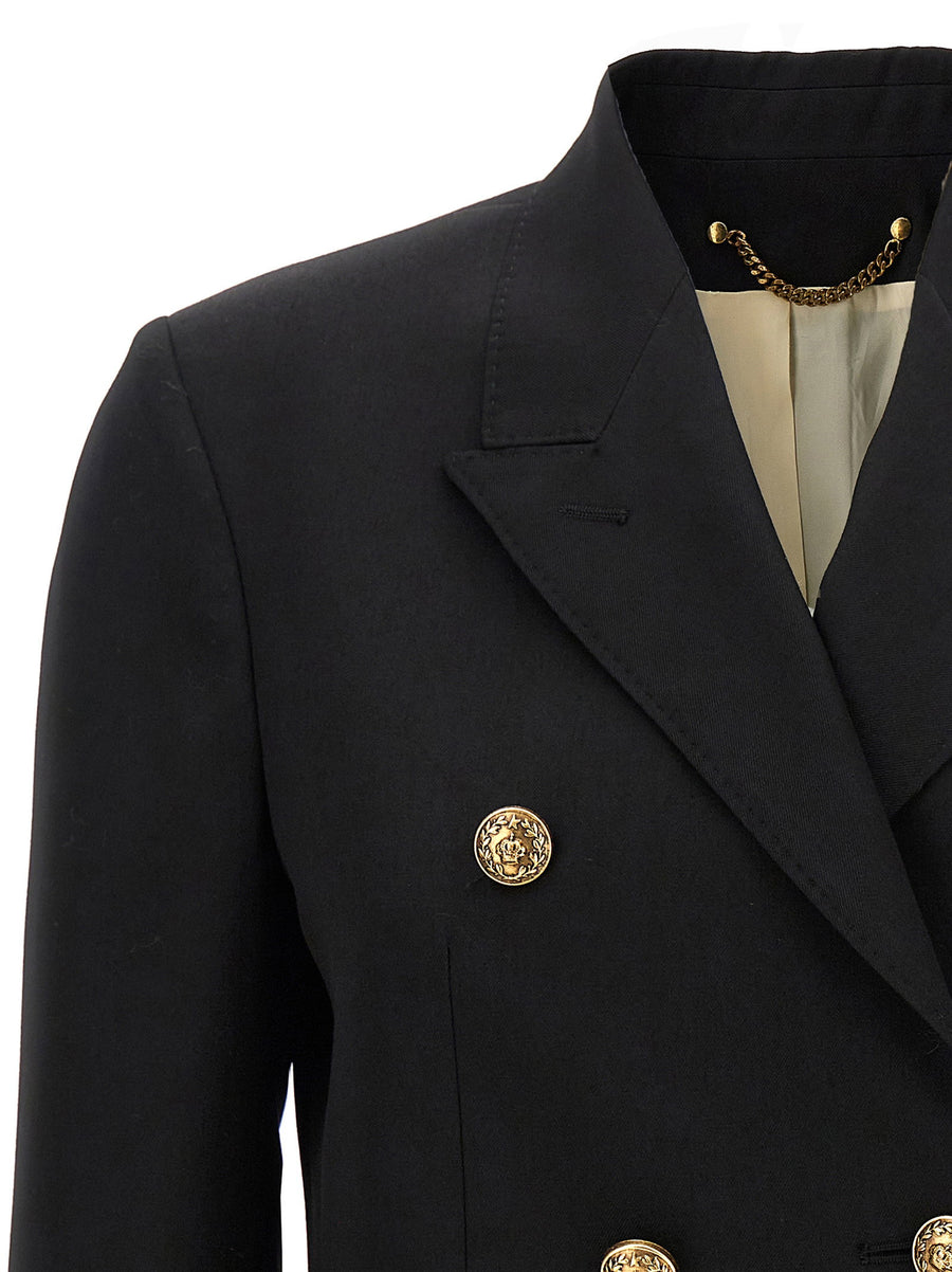 Golden Goose Diva Black Virgin Wool Double Breasted Blazer Peak Lapels