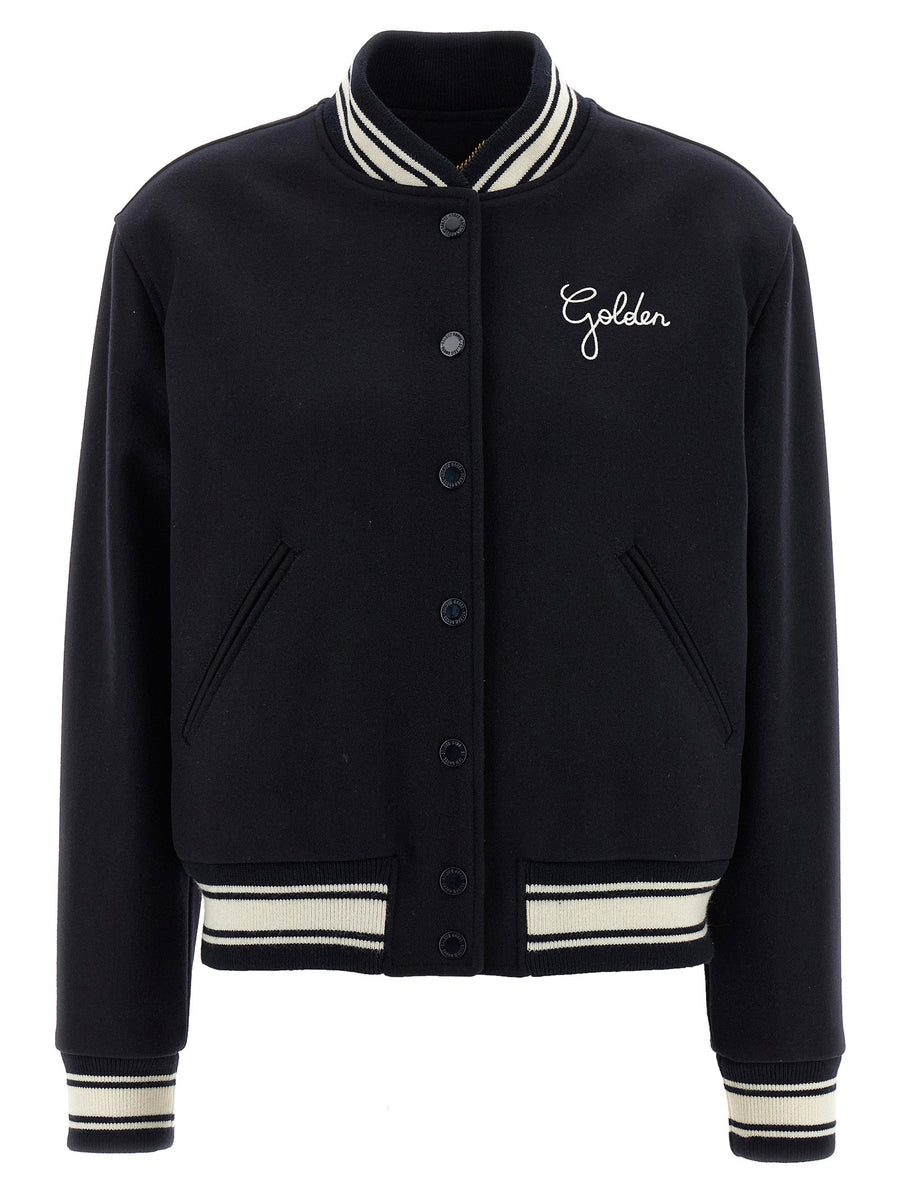 Golden Goose Dirce Bomber Jacket Blue Virgin Wool Blend For Women