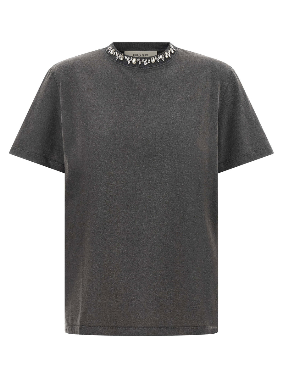 Golden Goose Cabochon Crystal Cotton T Shirt Gray Topwear