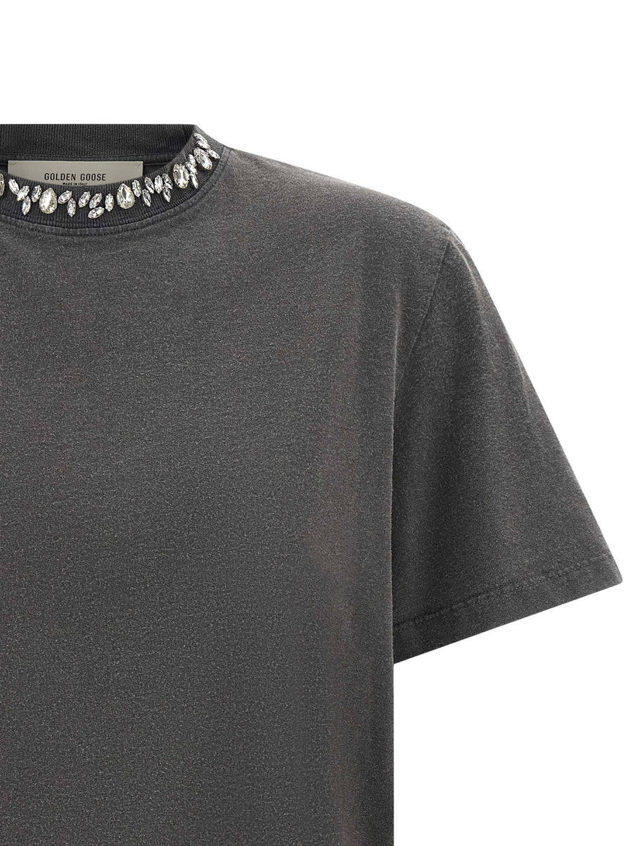 Golden Goose Cabochon Crystal Cotton T Shirt Gray Topwear