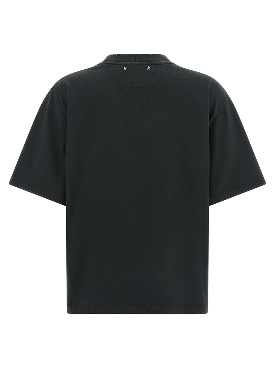 Golden Goose Crystal Crew Neck Organic Cotton T Shirt With Black Crystals