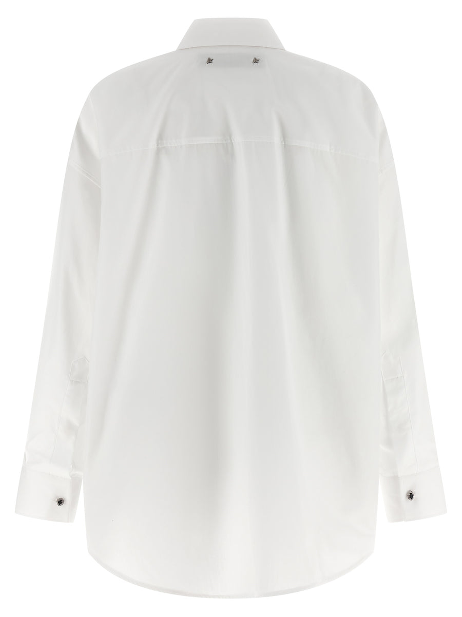 Golden Goose Journey Shirt For Women Luxury White Cotton Poplin With Asymmetric Hem And Jewel Button Detailing